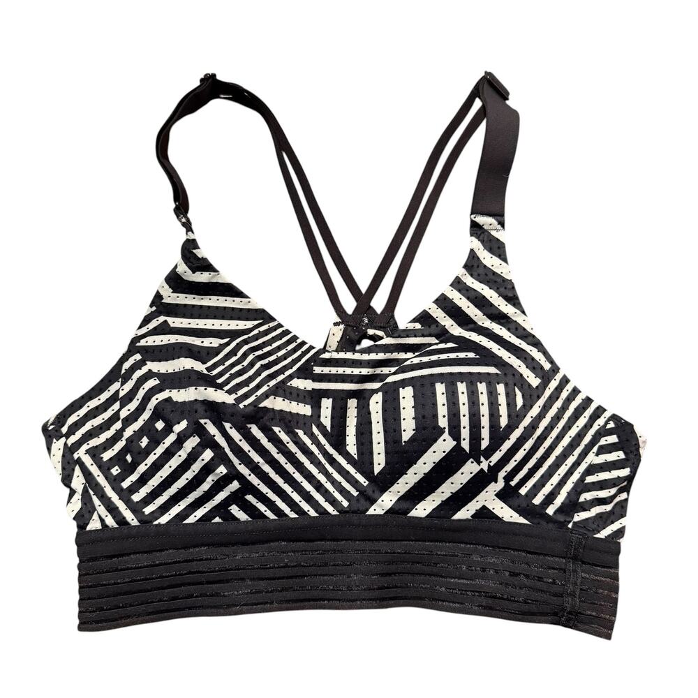 Victoria’s Secret sports bra, black white stripe, mesh, adjustable strap, 32A